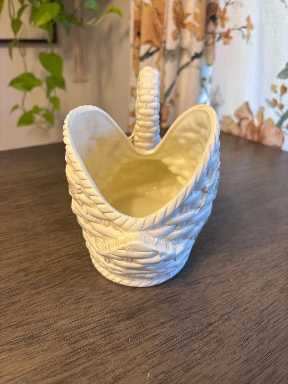 Vintage White Swan Planter with Hand-Painted Floral Accents Cottagecore